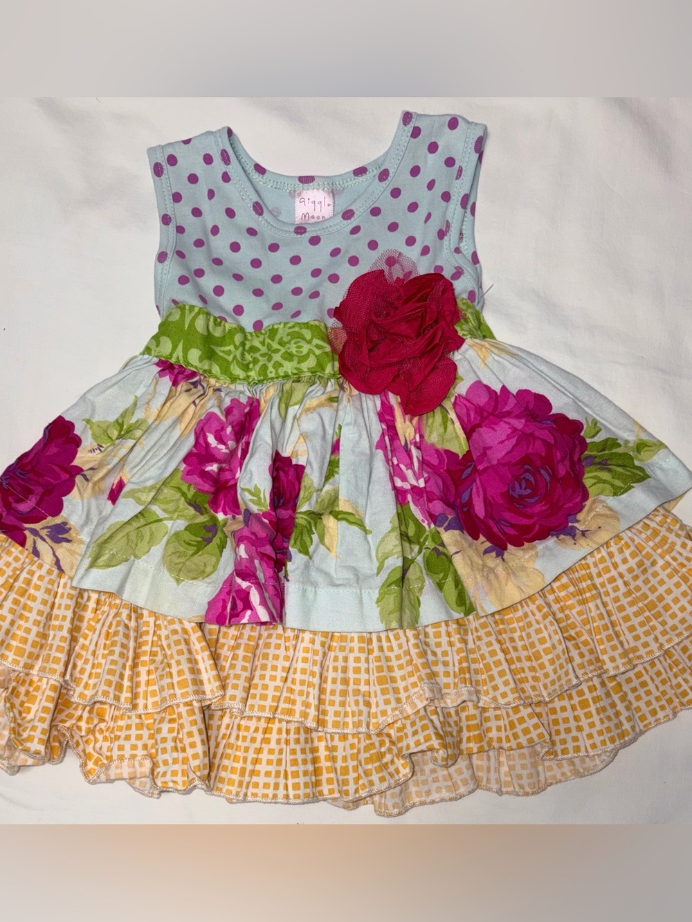 Giggle Moon floral dress w/polka dot bodice sz 24 months like new condition